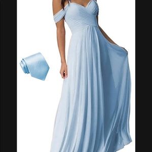 Sky Blue Chiffon Long Off The Shoulder Prom/Formal/Bridesmaid Dress